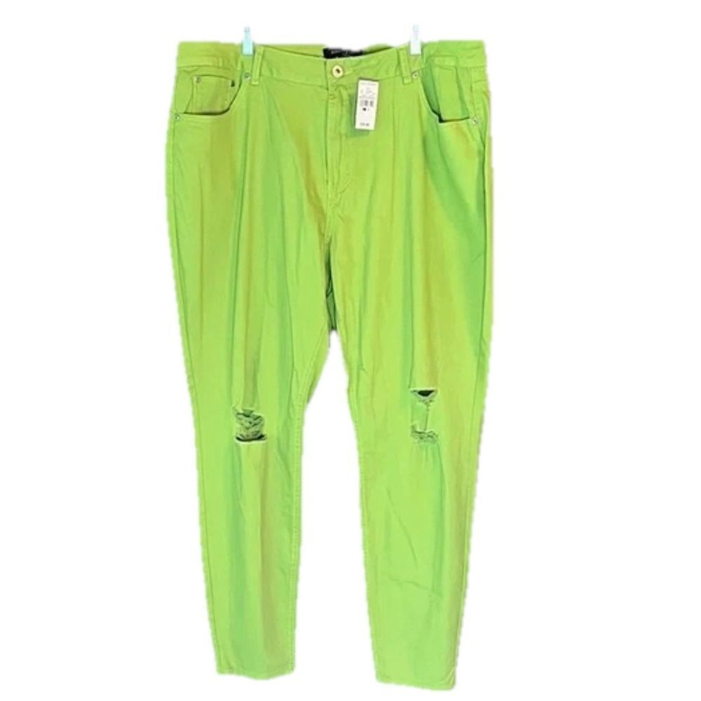 Ashley Stewart Size 22 Parrot Green Destructed Women’s Hi Rise Jeans NWT